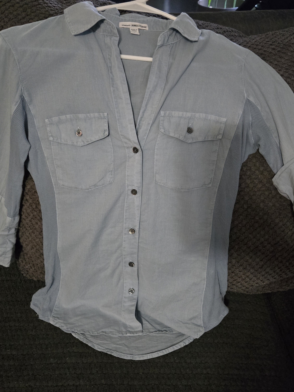 James Perse Pale Blue Casual Button-Front Shirt